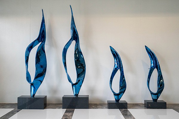 Blue stainless steel abstract sculpture for interior decoraton